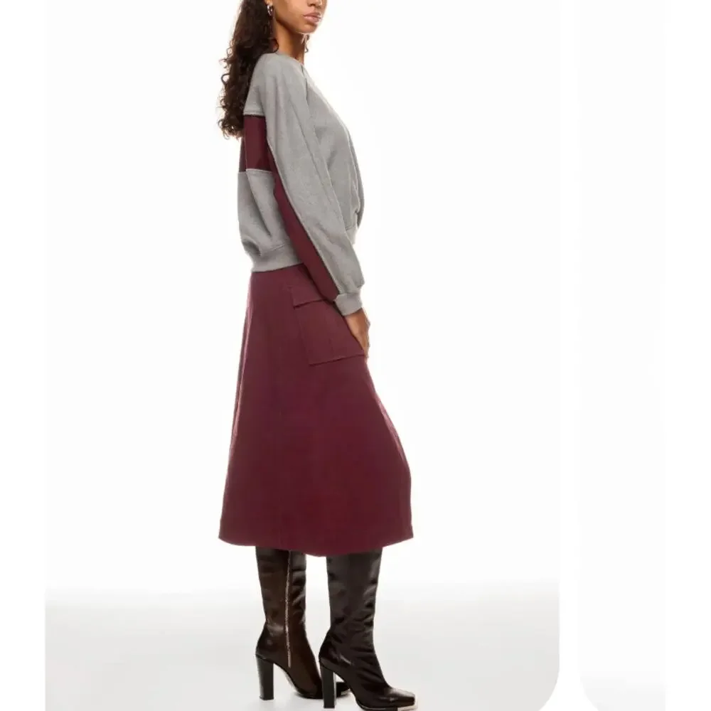 3.1 Phillip Lim Burgundy Gray Sweatshirt Midi Dress SMALL Oversize Designer $600 - Picture 4 of 10